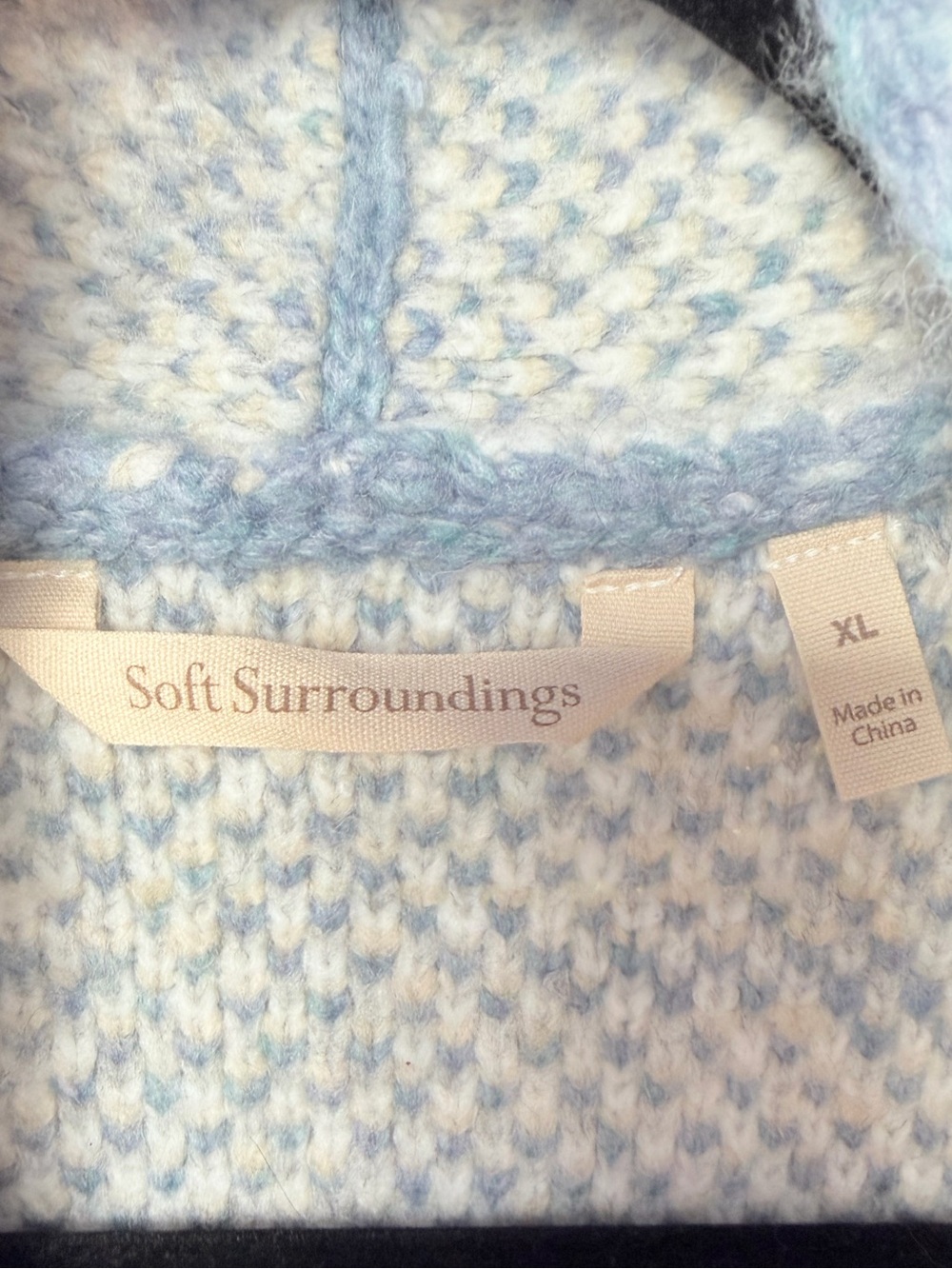 Soft Surroundings Wool Blend Barra Long Cardigan Jacket in Fair Isle Blue Cream - Picture 4 of 8